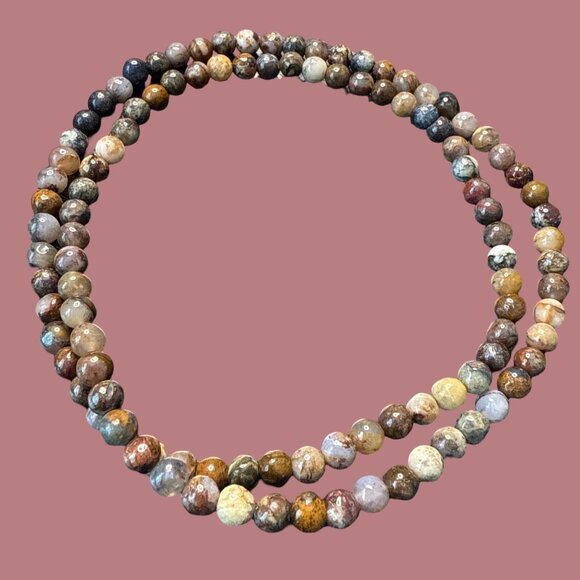 Bracelet Necklace small beaded gemstone agate Picasso Jasper 6MM gem jewelry NEW - Picture 6 of 9